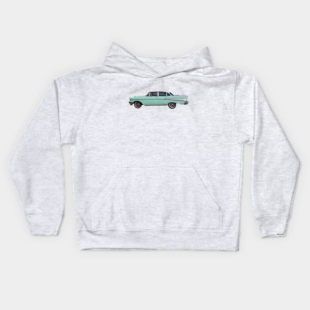 1957 Chevrolet Bel Air, vintage car color photo in "cascade green", turquoise Kids Hoodie by retrografika